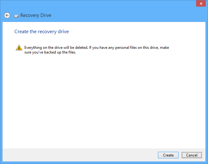 System recovery drive - format warning