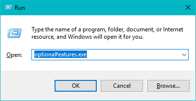 bash on Windows 10 optional features run command