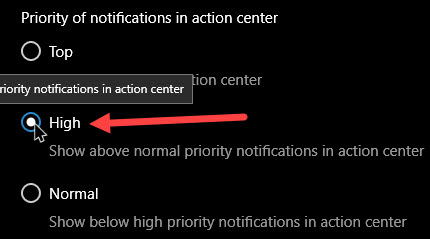 set notification priorities in windows 10 set notification priority