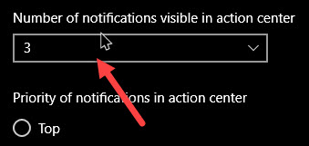 set notification priorities in windows 10 set number of visible notifications