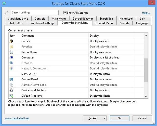 start menu alternatives for windows 10 classic shell settings