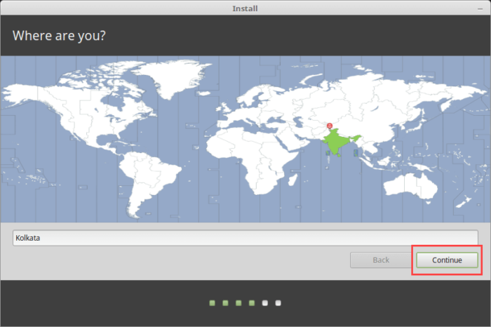 Install Linux Mint in VirtualBox - Select Country