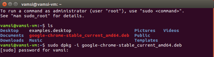 Install Google Chrome in Ubuntu - enter user password