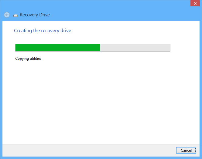 Windows 10 recovery drive - creation in progress