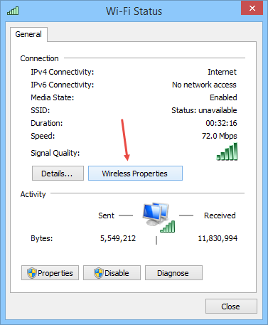 Forgot WiFi Password - Click on Wireless Properties