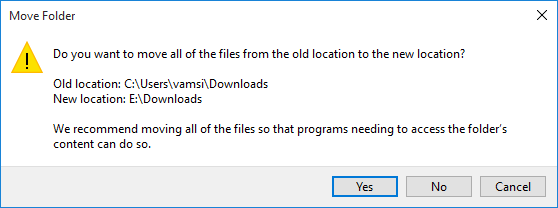 change-folder-location-win10-click-yes