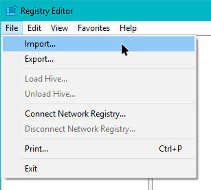 backup windows registry select import option