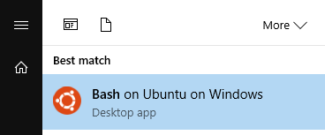 bash on Windows 10 in the start menu