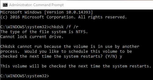 fix SYSTEM_SERVICE_EXCEPTION error Windows 10 schedule chkdsk