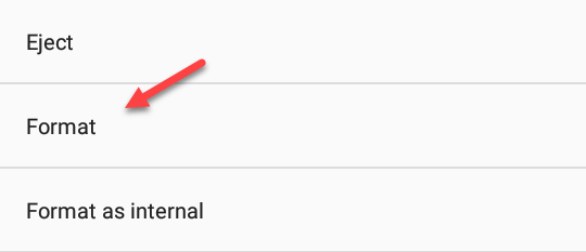 format sd card in android select format