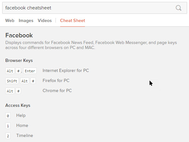 duckduckgo search tips get cheetsheets or keyboard shortcuts