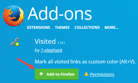 Change visited link color in Firefox - Install add-on
