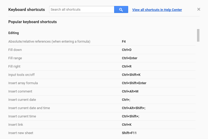 Google Spreadsheets Tips - Google Sheets Keyboard Shortcuts