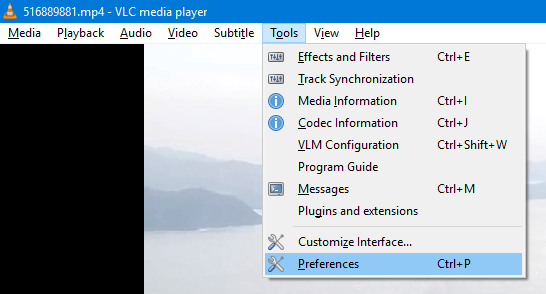 VLC frame by frame - Select preferences option