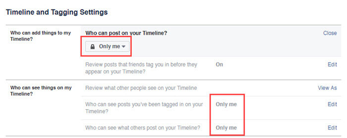 Hide Facebook Profile - Select only me in Timeline and tagging section