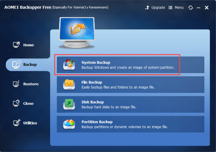 AOMEI Backupper Review - Select System Backup
