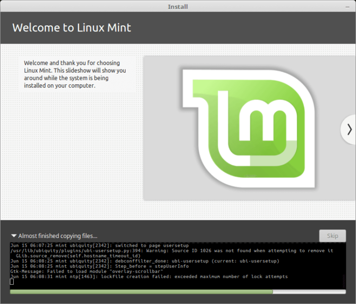 Install Linux Mint in VirtualBox - Installation Started