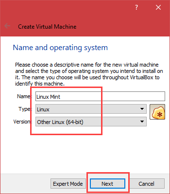 Install Linux Mint in VirtualBox - Name VM