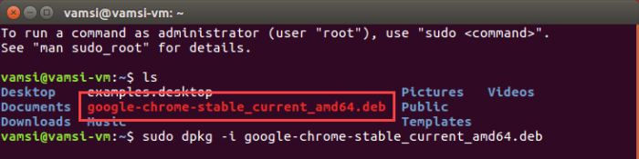 Install Google Chrome in Ubuntu - installation command