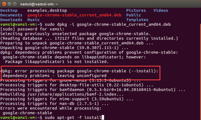 Install Google Chrome in Ubuntu - rectify errors